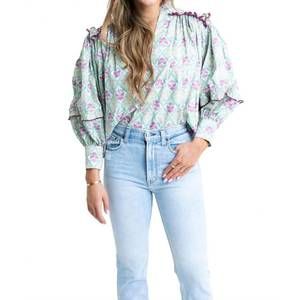 NEW KARLIE paris floral poplin ruffle top in mint green